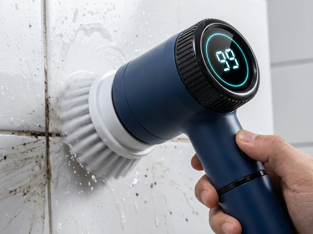 Spinvera spinning head against dirty grout - before and after split